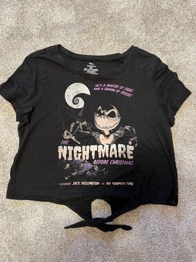 Disney Nightmare Before Christmas Jack Skellington Tie-Front Black Crop Top Tee